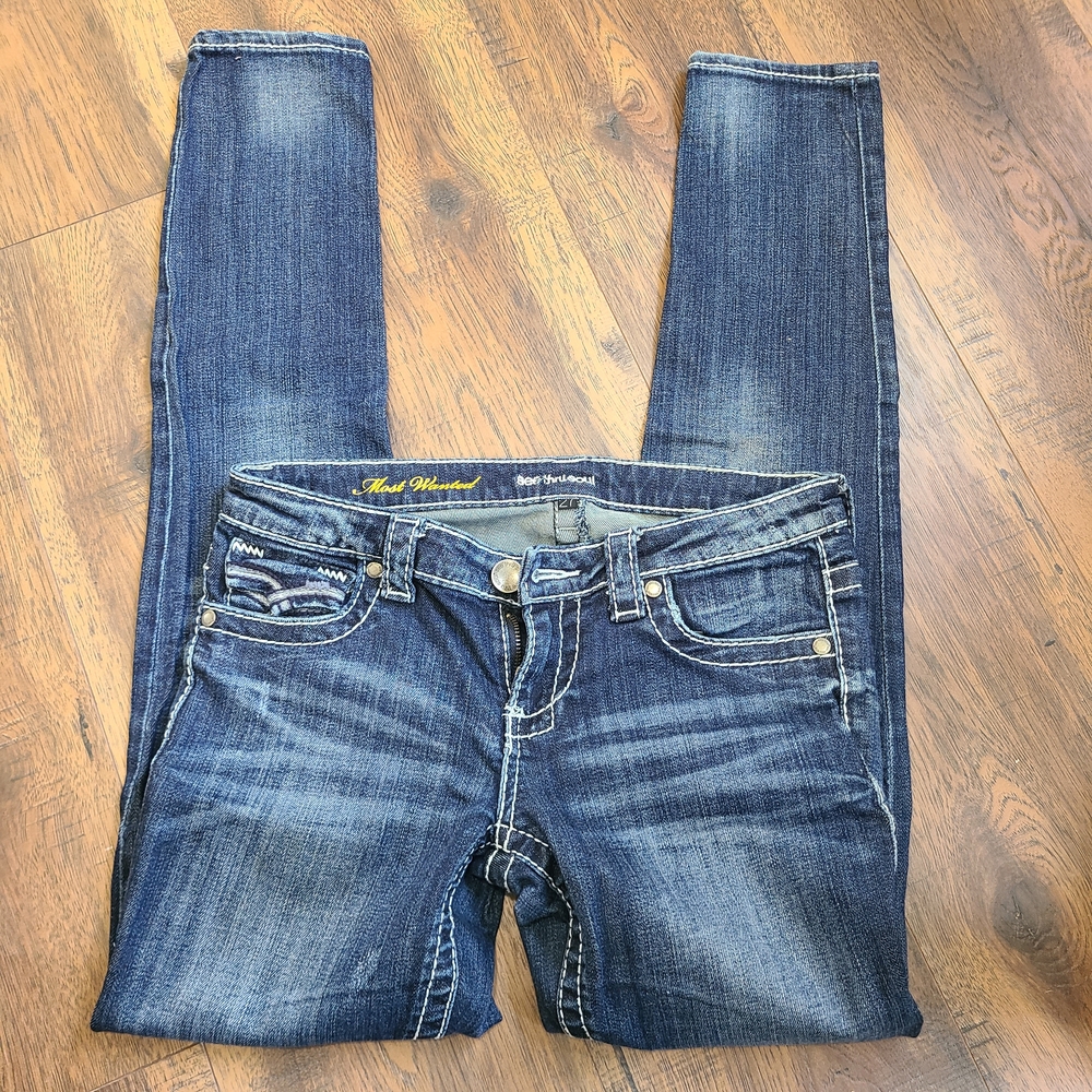 See Thru Soul Dark Blue Skinny Jeans with Whiskered Fade